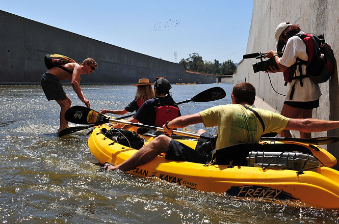 Thea Mercouffer filming Rock the Boat on location in the LA River