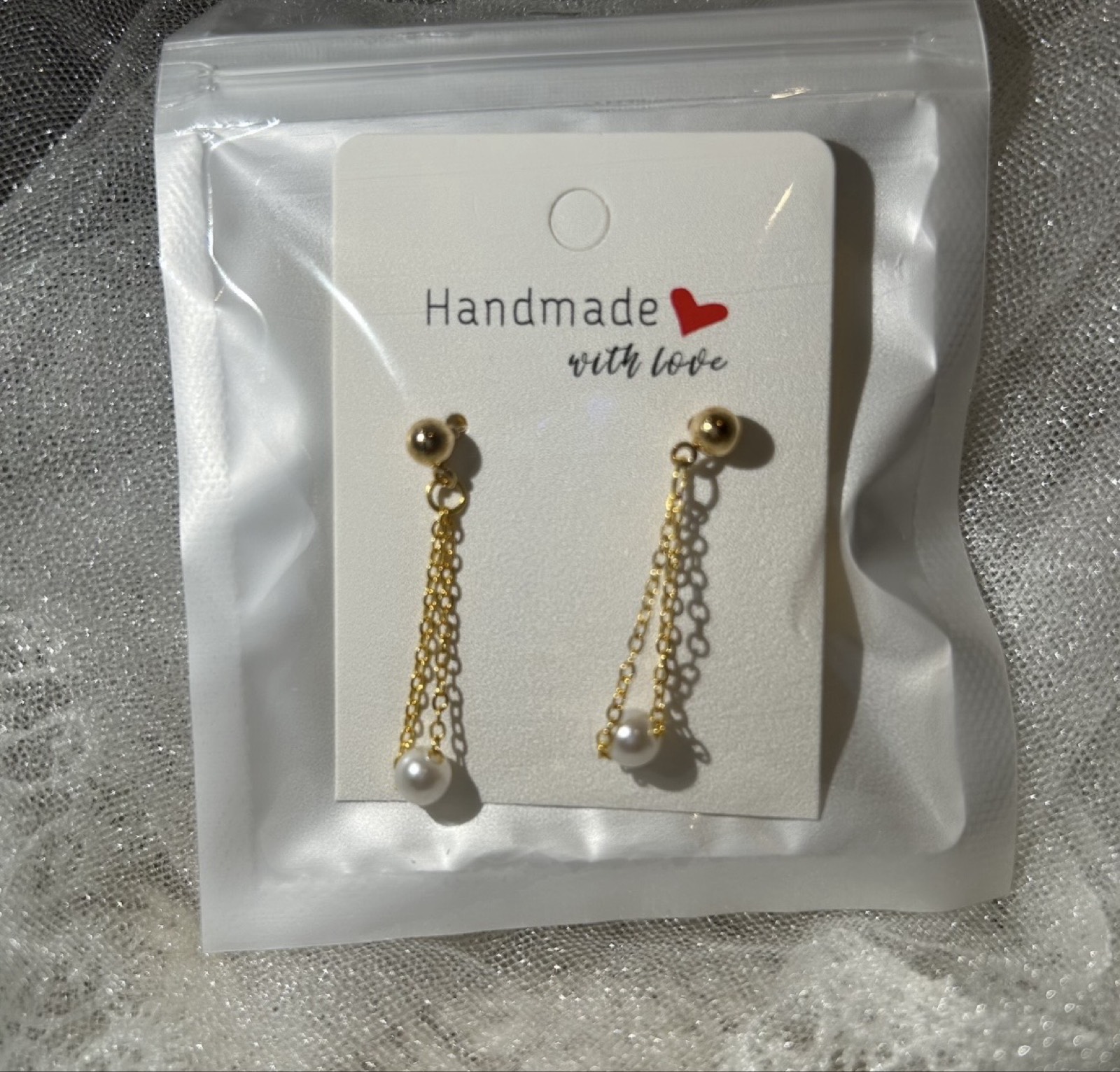 Handmade Gold Dangle Chain Pearl Earrings