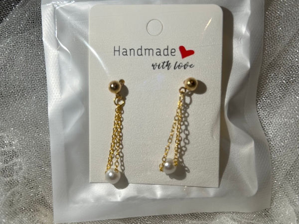 Handmade Gold Dangle Chain Pearl Earrings