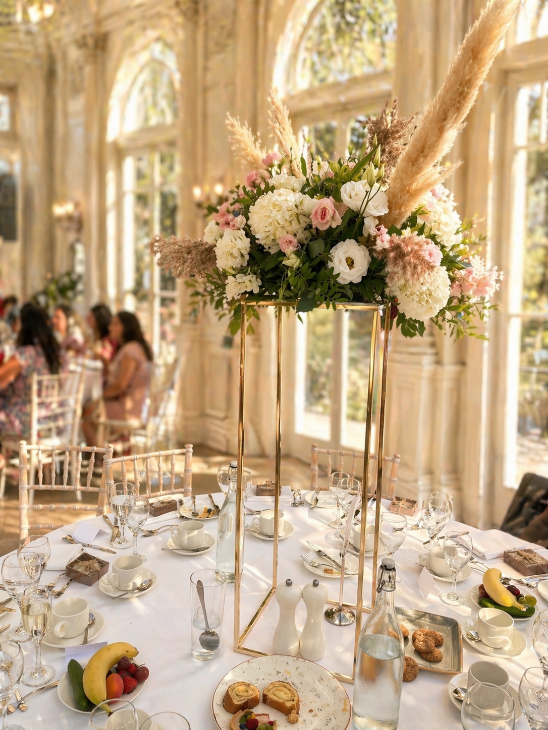 White and Blush Tall Guest Table Centrepiece by L&M Florist London - Wedding Centrepieces main image