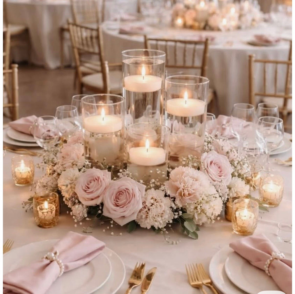Blush Candle Table Centrepiece by L&M Florist London - Wedding Centrepieces main image