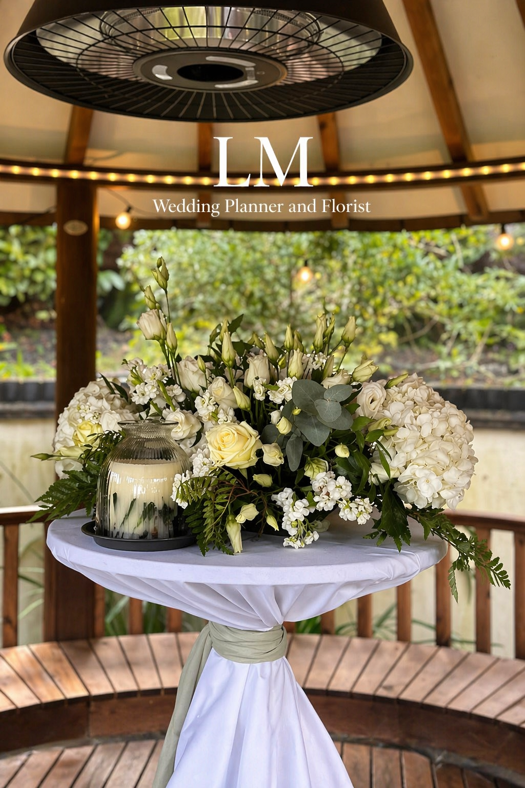 White and Green Pedestal Arrangement by L&M Florist London - Wedding Arrangements main image