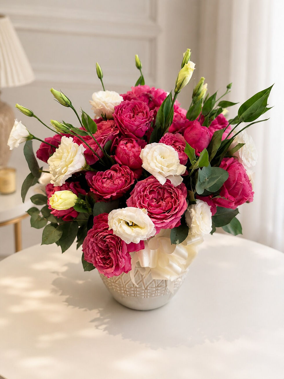 Burgundy and Ivory Rose Vase Bouquet
