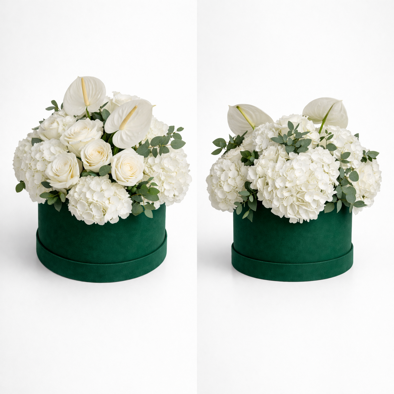 White Florals in Emerald Hatbox