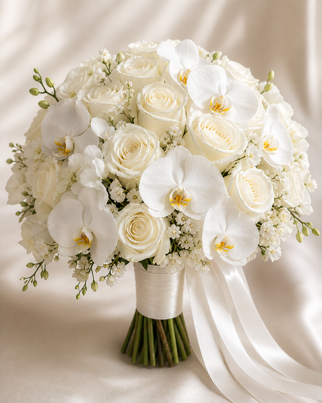 White Rose and Orchid Bridal Bouquet by L&M Florist London - Bridal Bouquets main image