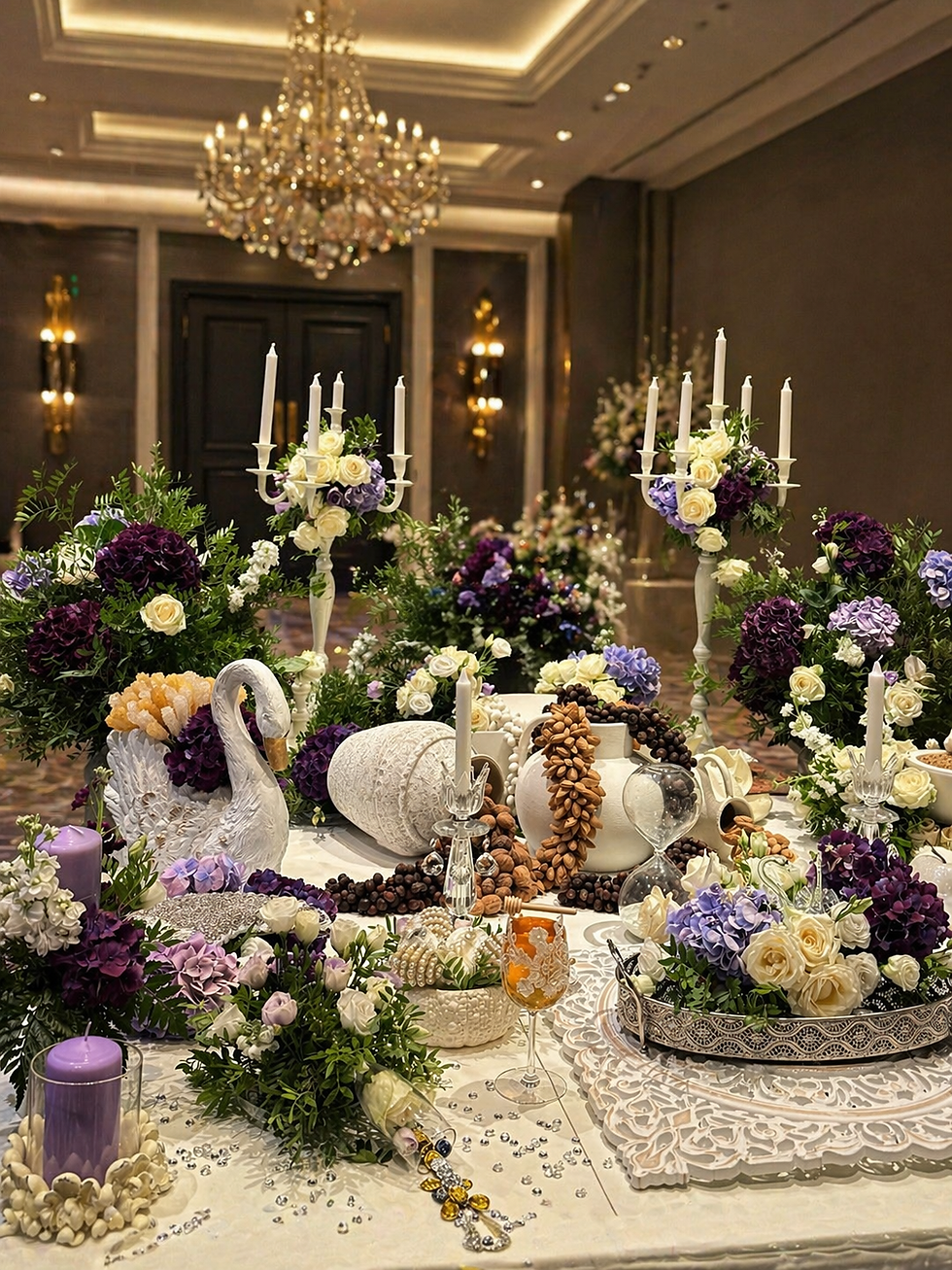 Purple Sofreh Aghd / Ceremony Table Florals by L&M Florist London - Ceremony Flowers main image