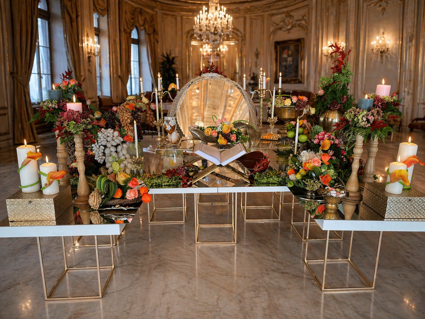 Mirrored Sweetheart Table Floral Design by L&M Florist London - Sweetheart Table Flowers main image