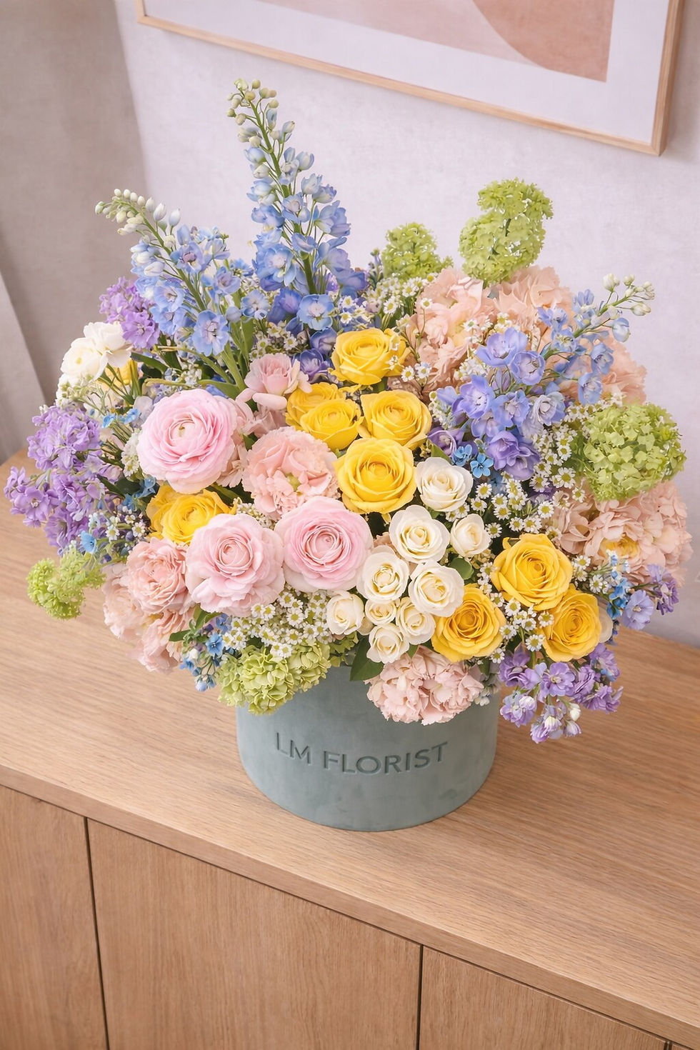 Pastel L&M Hatbox Arrangement