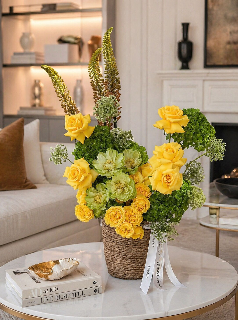 Yellow Rose Greenery Basket