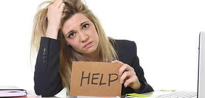 young beautiful business woman suffering stress working at office computer desk asking for