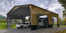 Metal triple wide carport for camper or horse trailer.