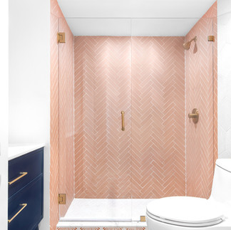 Pink bathroom with designed by Studio 790 Interior Design