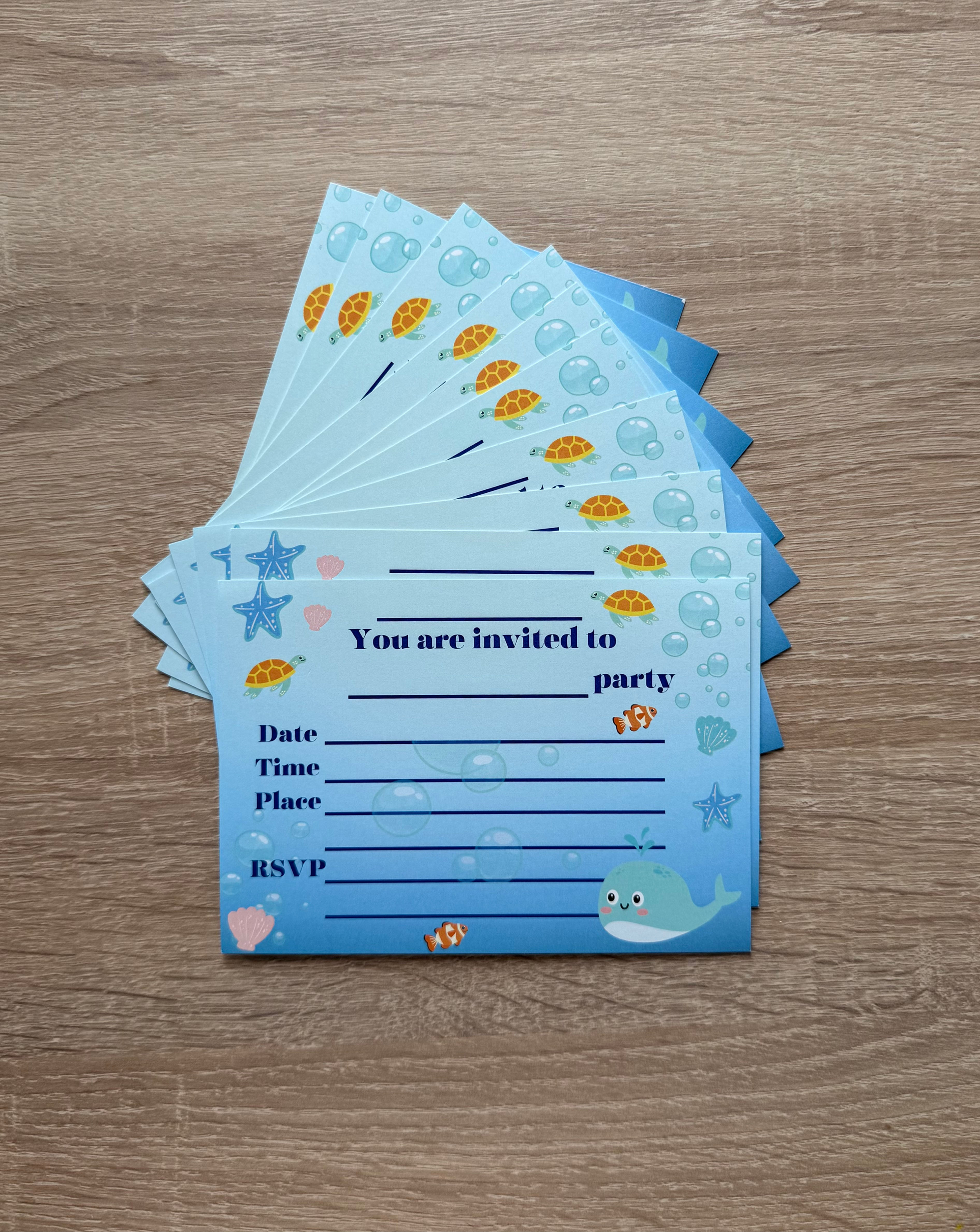 Invitation card in English. Under the sea birthday party.