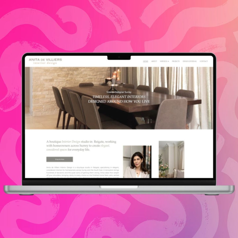 Anita De Villiers website homepage displayed on a laptop screen, designed by The Wix Guys