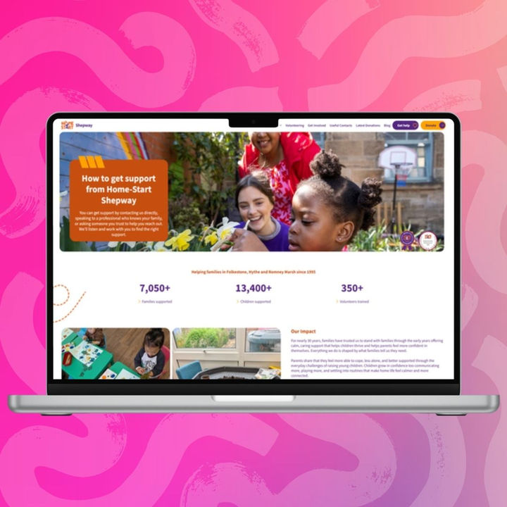 Homestart Shepway website homepage displayed on a laptop screen, designed by The Wix Guys