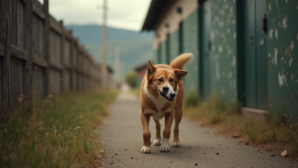 Vista a nivel de calle de un perro rescatado en un refugio
