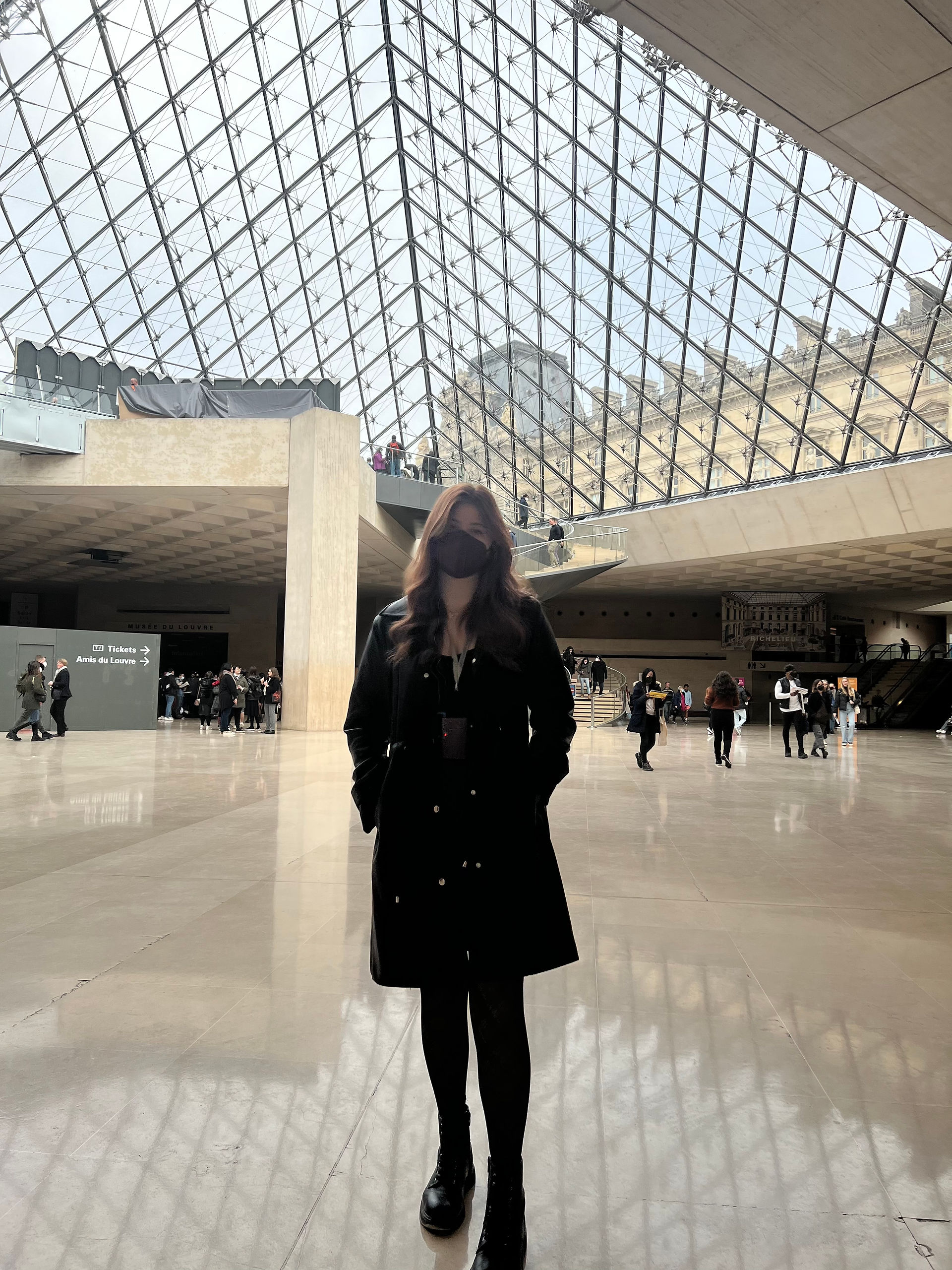 In the glass pyramid