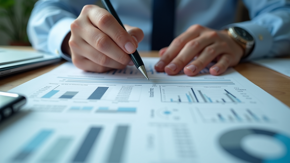High angle view of a balance sheet being analyzed