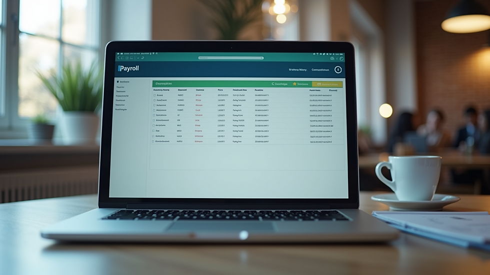 Eye-level view of a laptop with payroll software open on the screen