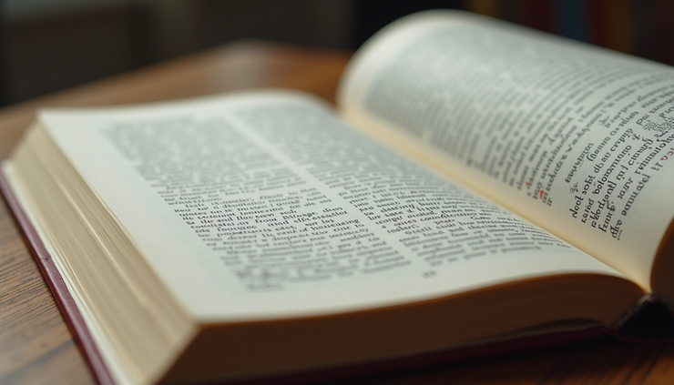 Close-up view of an open academic book with highlighted text and handwritten notes