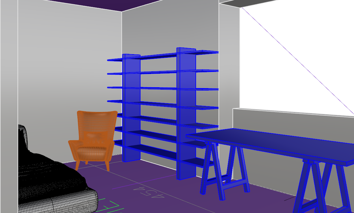 A cozy and stylish living room with bright blue and white traditional Greek island architecture visible through large windows. The interior features a modern orange and white sofa, elegant gold floor lamps, a wooden coffee table, and a bookshelf filled with books. Blue accents and Mediterranean elements create a warm, inviting atmosphere. This image was generated using ArchiVinci AI.