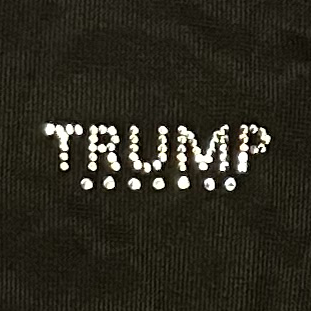Black zip-up jacket with a TRUMP rhinestone design on the chest. Freedom-loving apparel for conservative women, thumbnail 1x1
