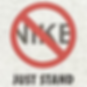 "Just Stand" patriotic graphic with red "No Nike" symbol on a grey heathered shirt, supporting traditional values.