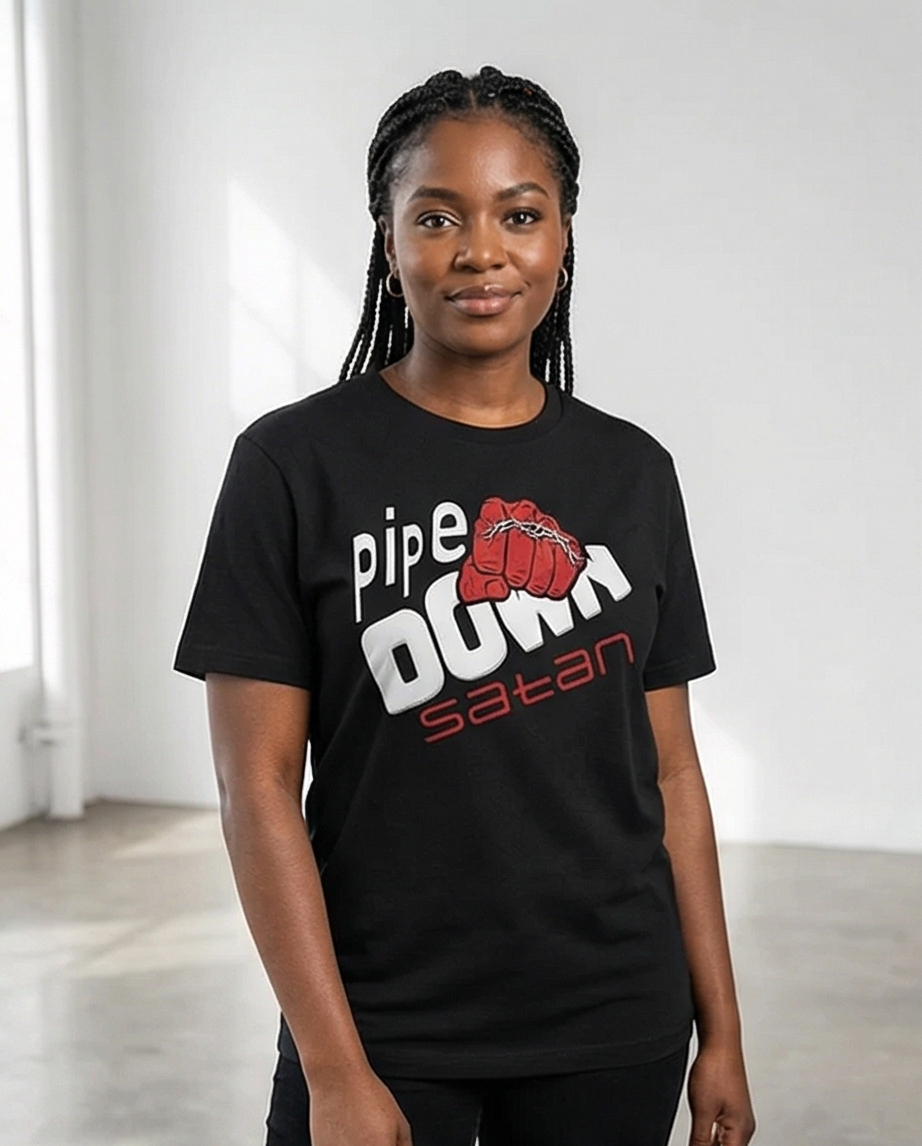 Thumbnail: Pipe Down Satan Black T-shirt