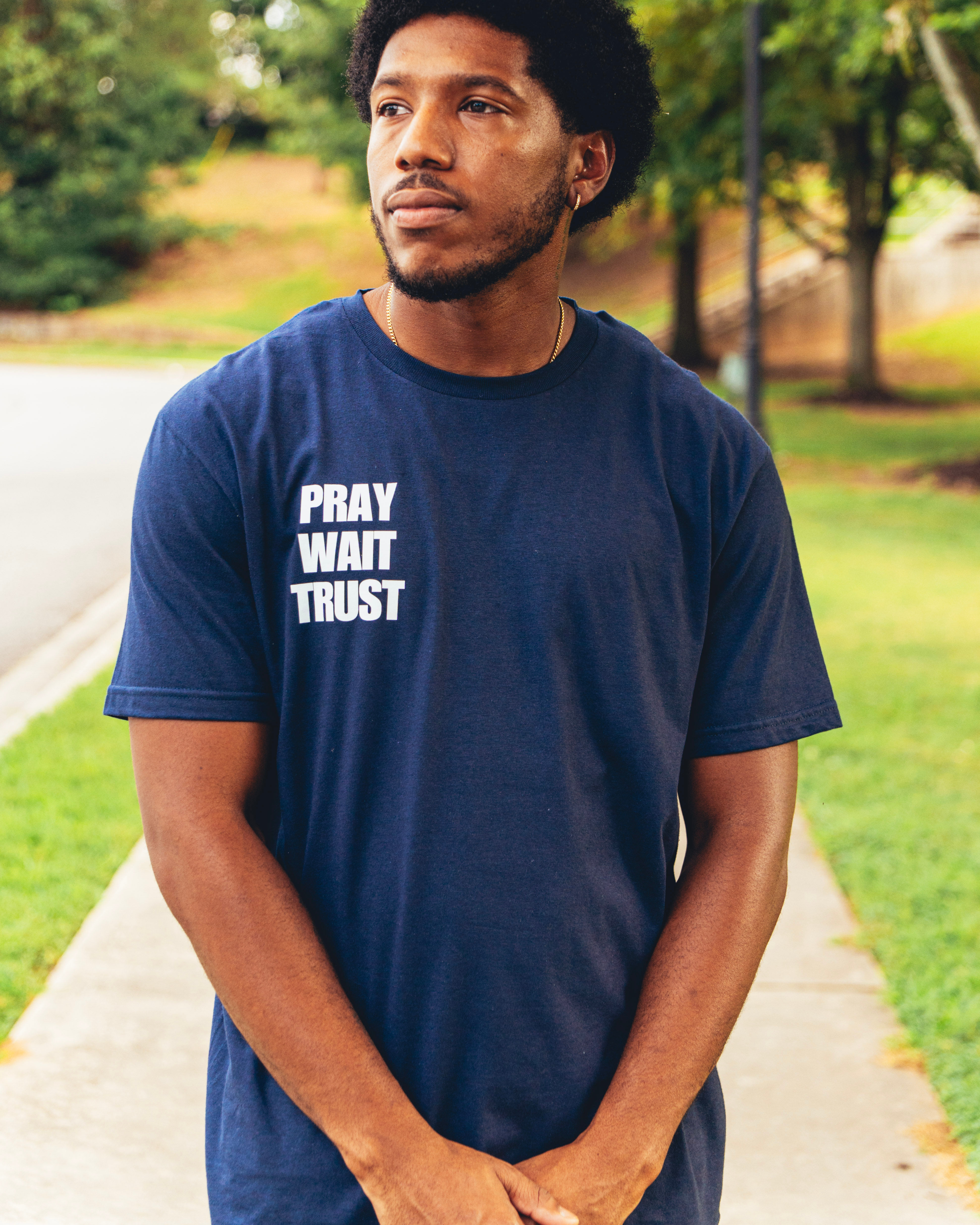 Pray Wait Trust Navy Blue T-shirt