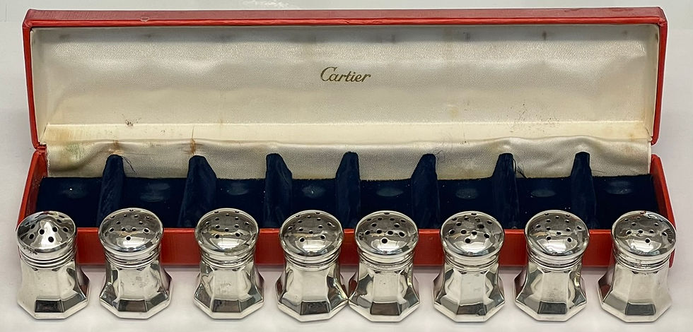 Thumbnail: Cartier Sterling Silver Set Of 8 Salt & Pepper Shakers