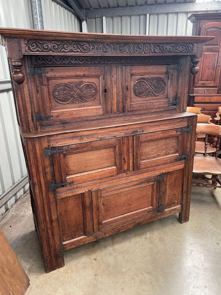 Thumbnail: Late 17th Century William & Mary Westmorland Carved Oak Court Cupboard