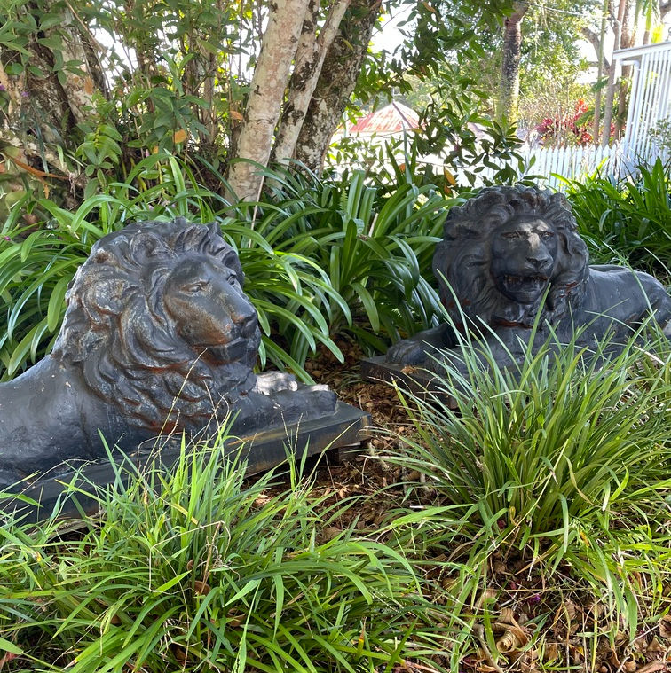 Pair of French 19th Century Style Cast Iron Lions.