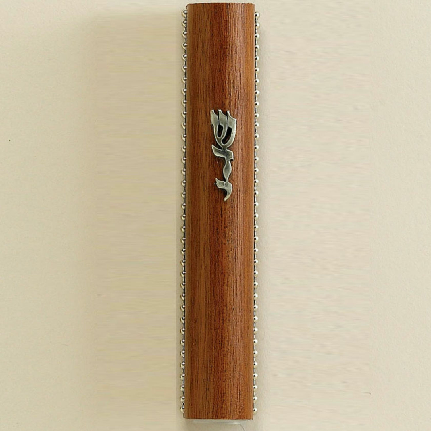 Mezuzah: Mahogany Wood Mezuzah w/ Beading

