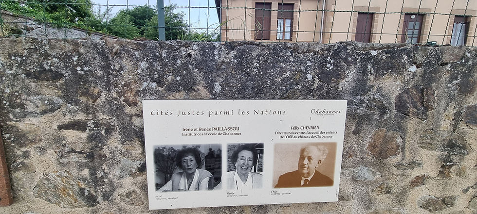 Plaque outside the old school at Chabannes honouring Felix Chevrier and Irene and Renee Paillassou
