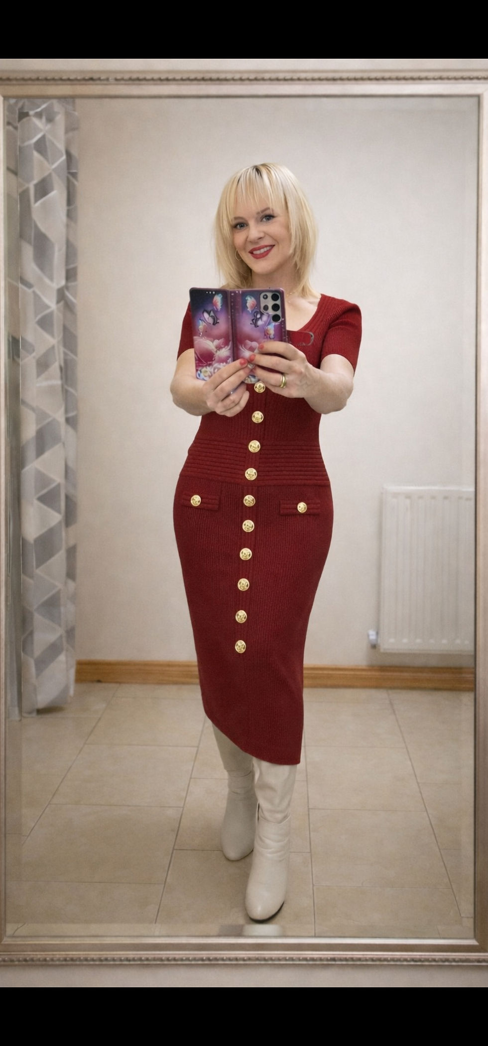 Thumbnail: Elegant Midi Knitted Button-Down Dress – Multiple Colours