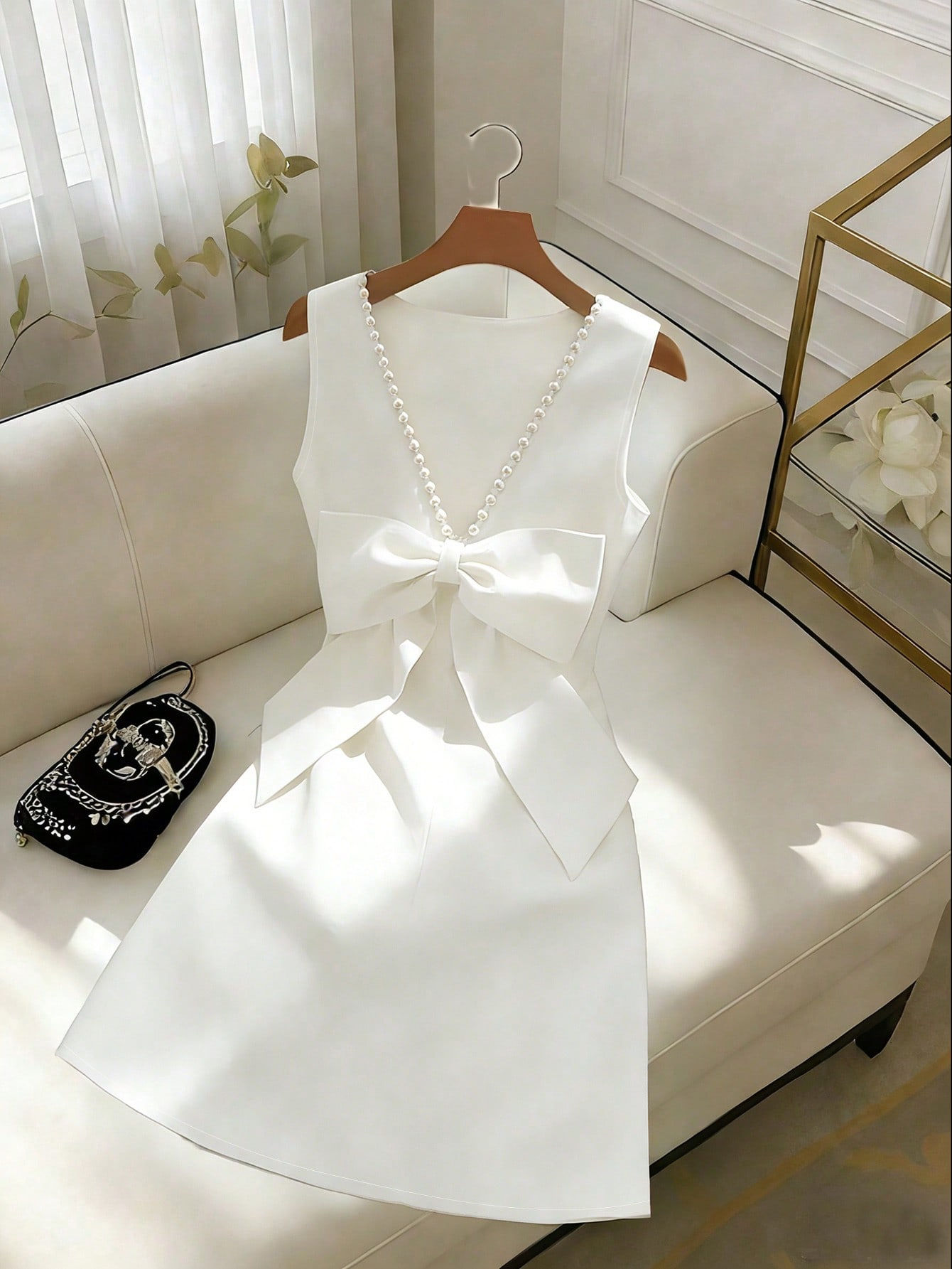 SHEIN Elegant Bow Detail White Dress
