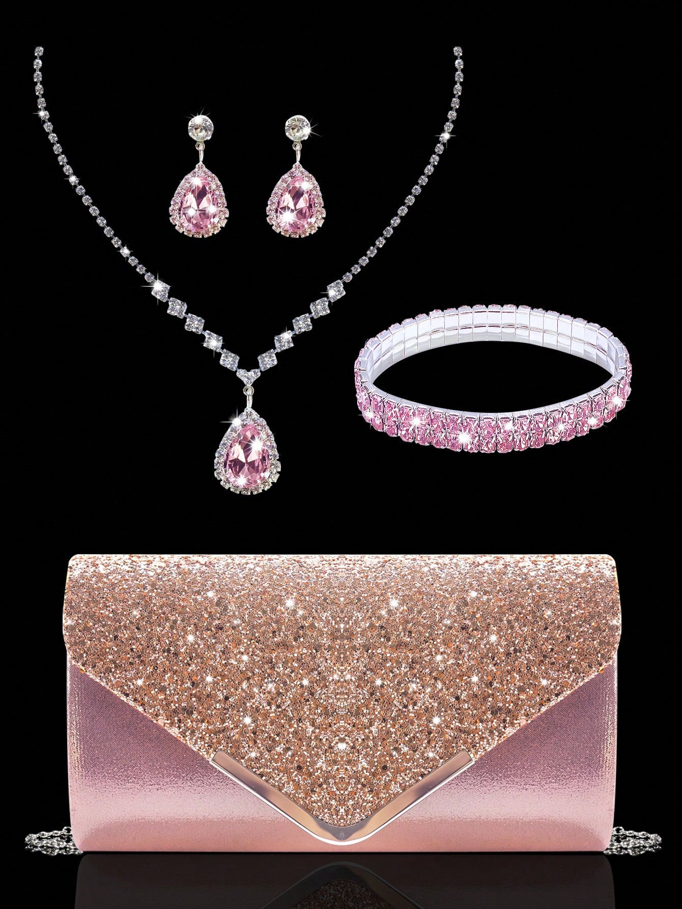 Rose Gold Sparkle Jewellery and Clutch Set