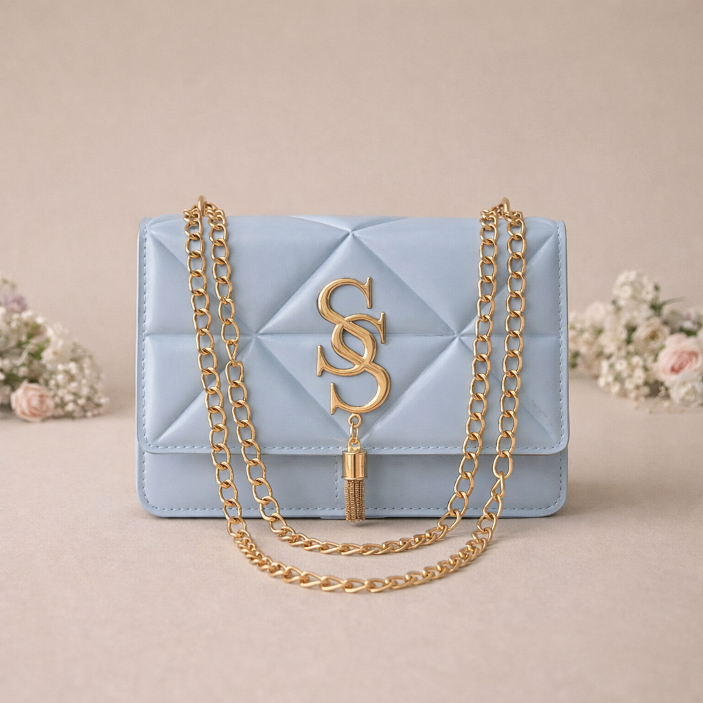 Elegant Blue Quilted Chain Shoulder Bag