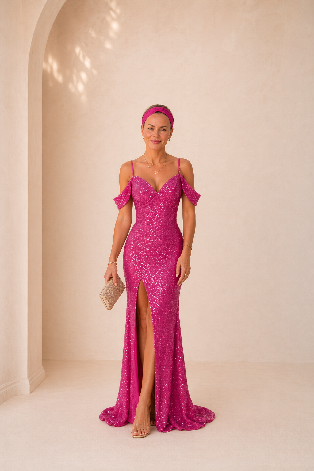 Pink Sequin Evening Dress