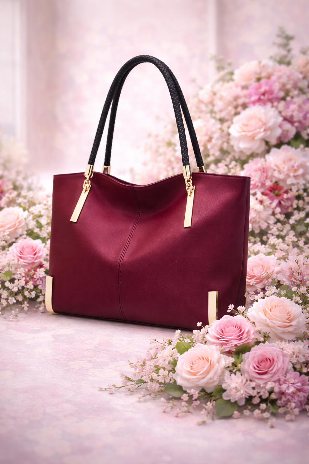 Elegant Wine Red Tote Handbag