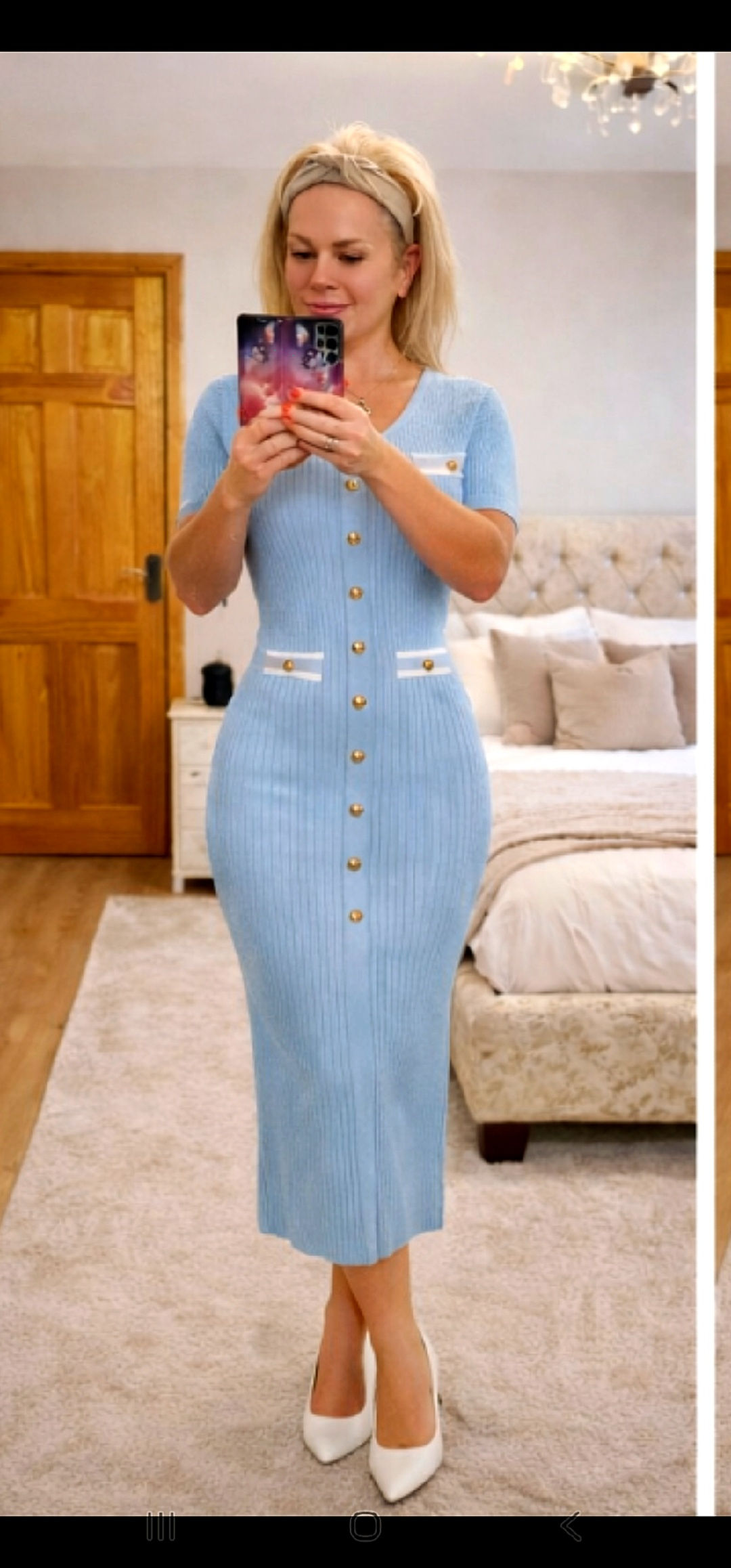 Ribbed Button Detail Midi Dress