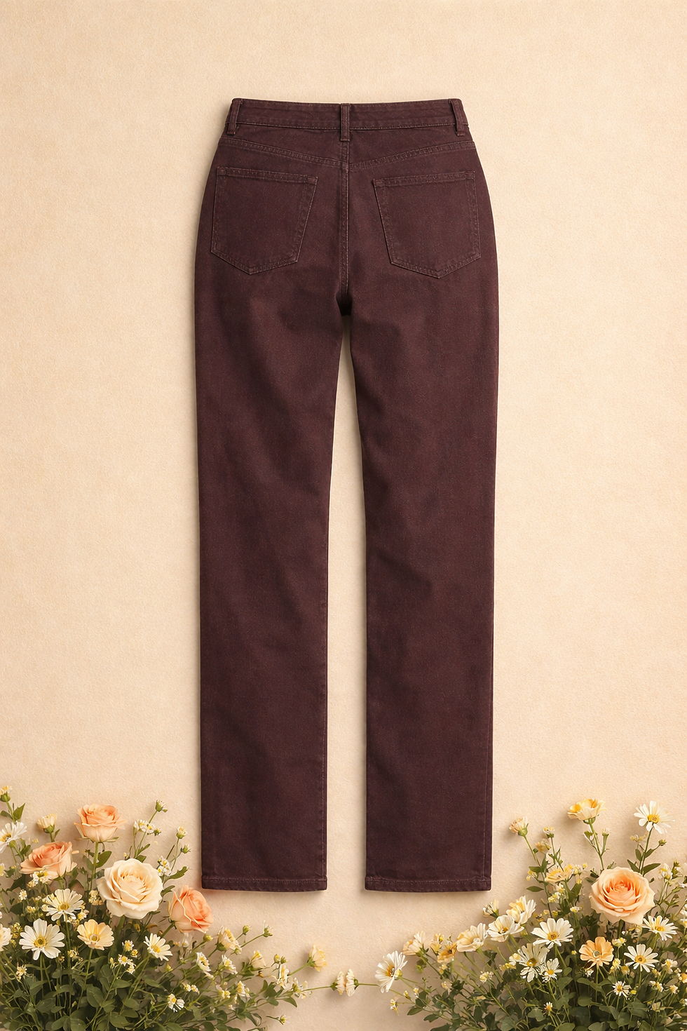 brown straight leg womens jeans back view 