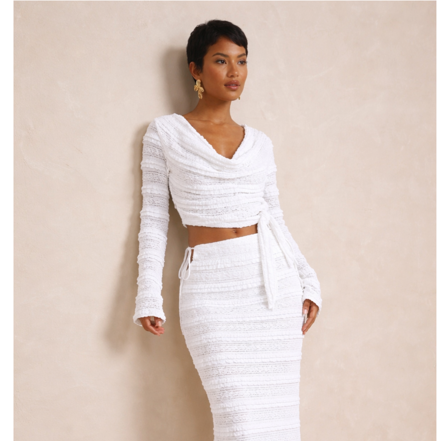 Product Name
Stunning White Lace Two-Piece Skirt & Top Set