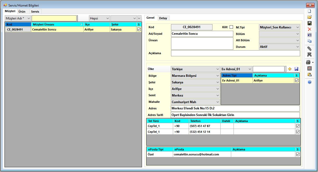 Müşteri Tanımlama Ekranı