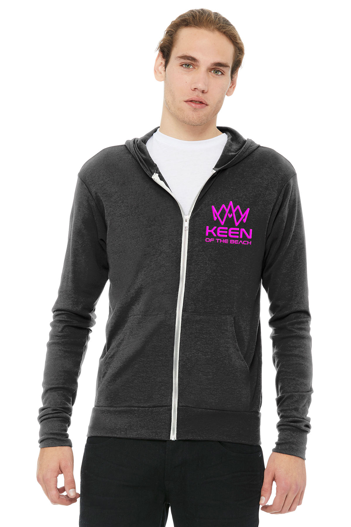Black Unisex Tri-blend Full-Zip Lightweight Hoodie