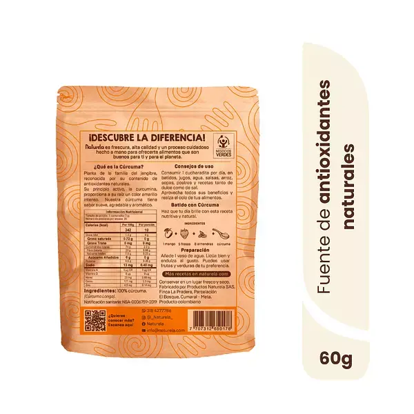 Miniatura: Curcuma 100% en Polvo Naturela 60 gr