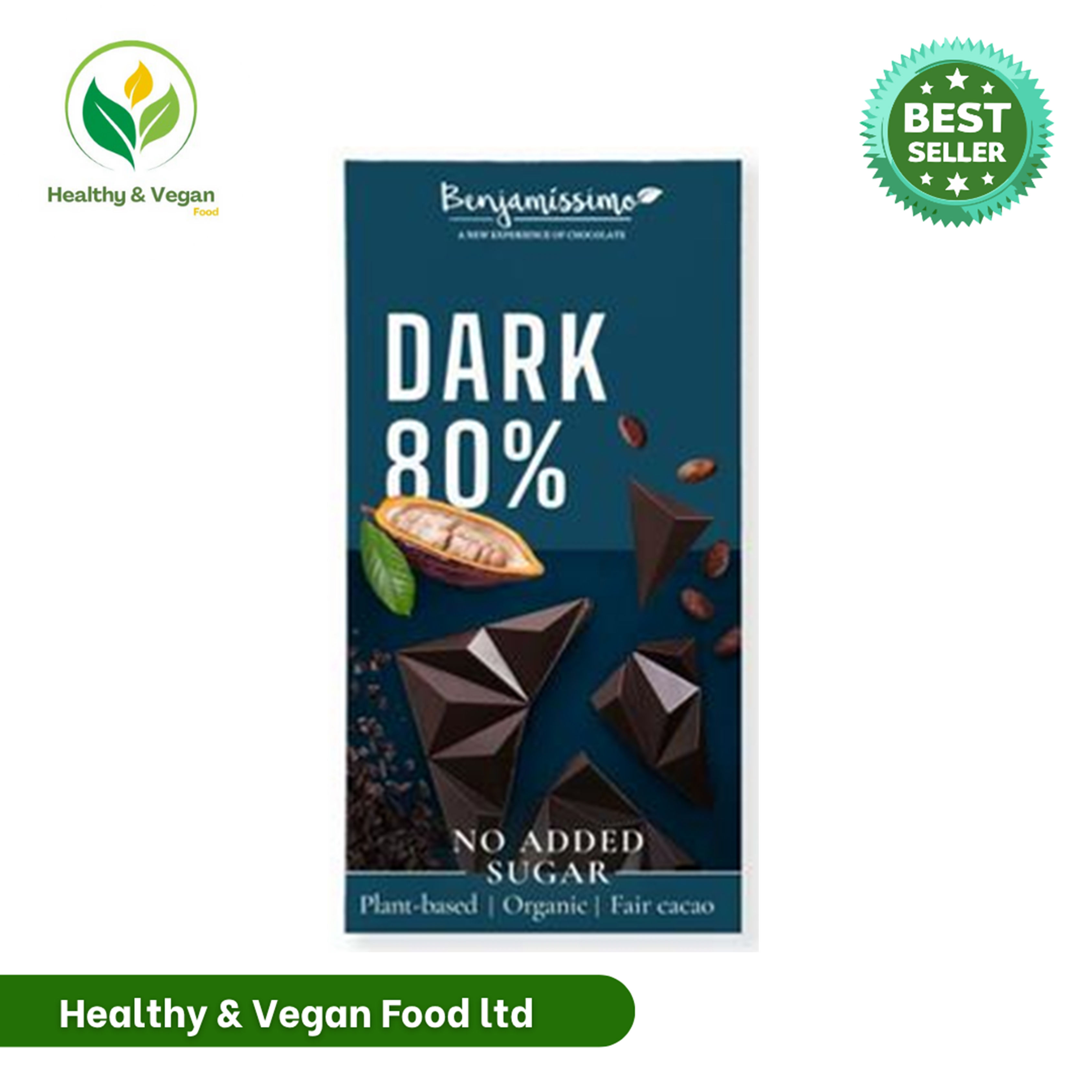 BEN.ORG Dark Chocolate 80% N.A.S (No Added Sugar) 80g - Sugar Free Vegan
