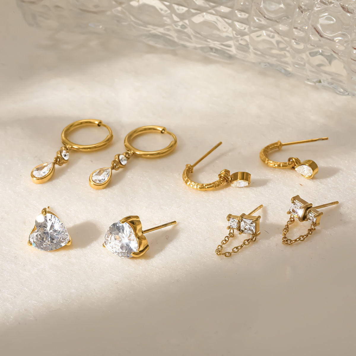 Noomi Faceted Geometric Stud Earrings, 316L Steel with 18K Gold PVD