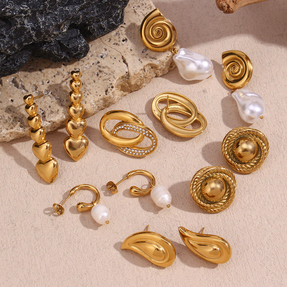 Geometric Drop Earrings for Women, 316L Steel with 18K Gold Plating