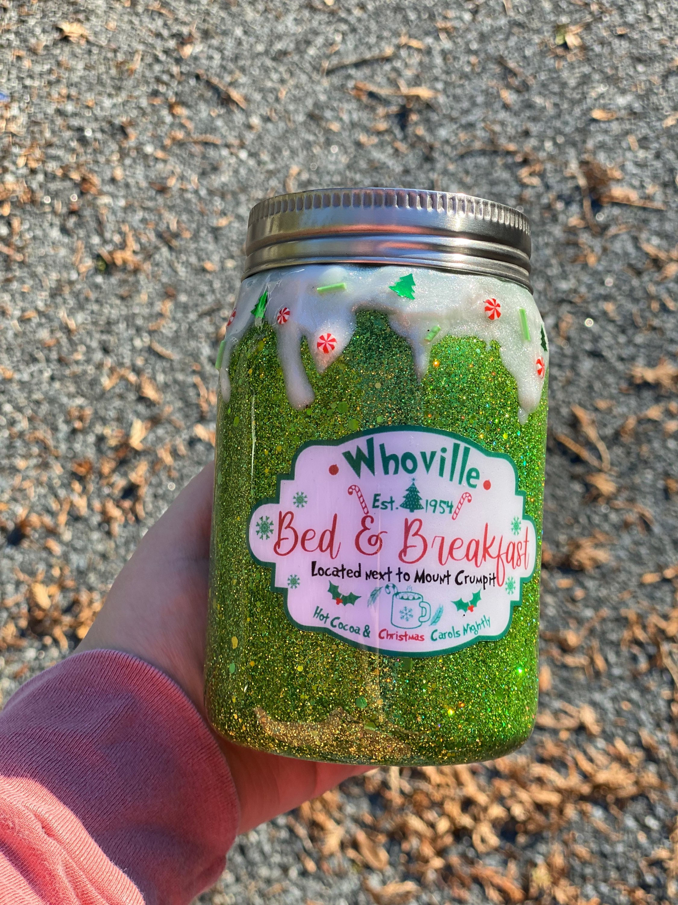 14oz Whoville drip mason jar glitter tumbler